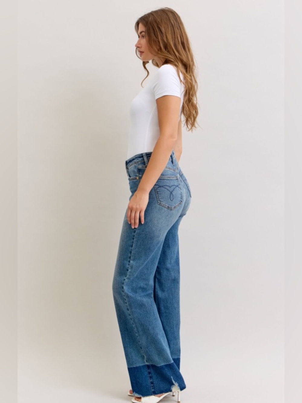 Judy Blue HW Column Straight Colorblock Jeans - Picture 3 of 5